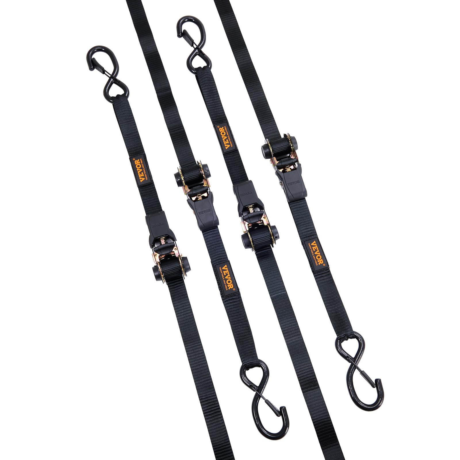 VEVOR Sangle à Cliquet Lot de 4 Sangles d'Arrimage Résistance à la Rupture Maximale 998 kg 0,025 x 4,6 m pour Sécuriser Cargaisons, Appareils Électroménagers, Équipement de Jardin, Motos, Déménagement