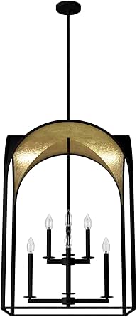 Hunter - Dukestown 8-Light Natural Black Iron, Formal Style, Dimmable, Large Pendant Light for Bedrooms, Kitchens, Dining, Living Rooms - 19735