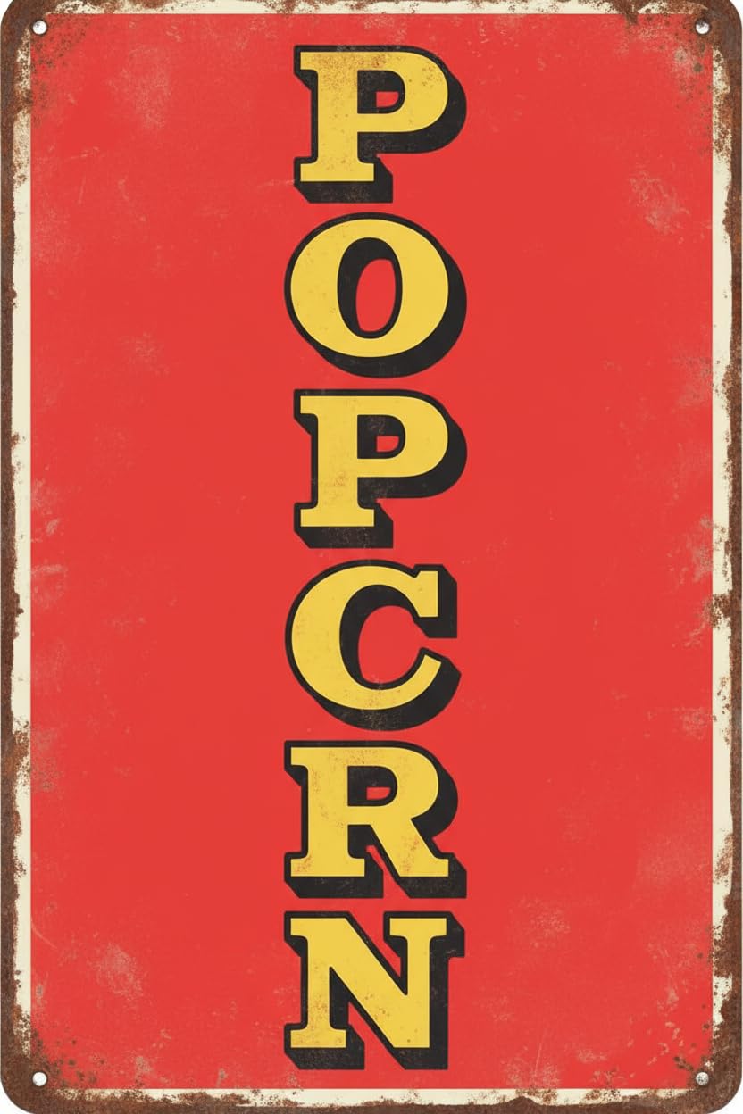 Popcorn Metal Sign Hot Fresh Butter Popcorn Machine Movie Theater Cinema Tin Sign, 8x12 In Vintage Signs Aluminum Plates Printed