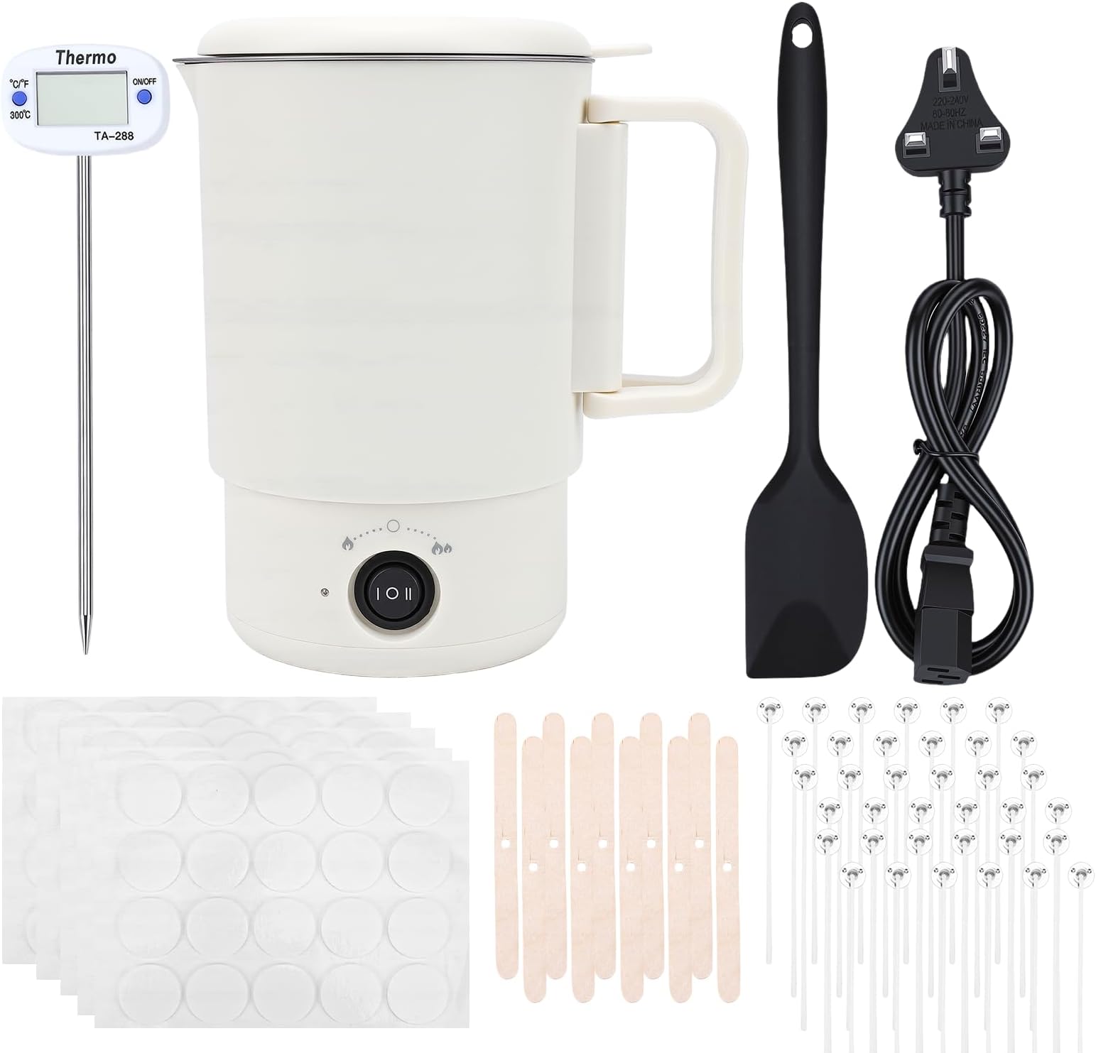 – Electric Wax Melting Pot, Candle Making Kit, 800ML Fast Melting Candle Making Supplies for Candle Making, Soap Base, Beeswax, with Thermometer, Stirring Spoon,100 Wicks, 100 Stickers, 10 Stand