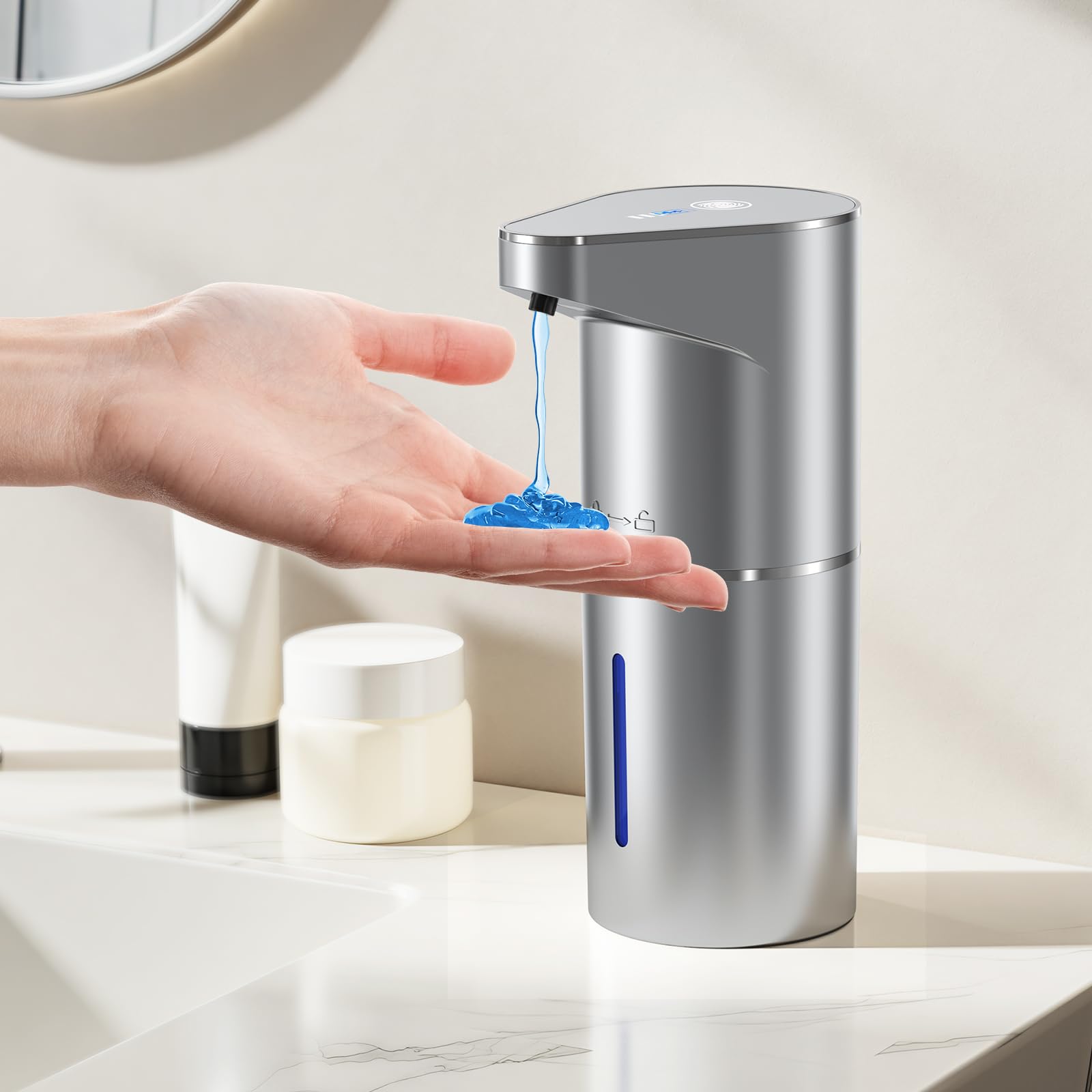Fantictas Automatic Soap Dispenser,Touchless Hand Wall Mount Rechargeable 3 Gear Adjustable Electric Soap Dispenser 350ml with Infrared Motion Sensor for Bathroom,Kitchen,Office, Silvery Gel