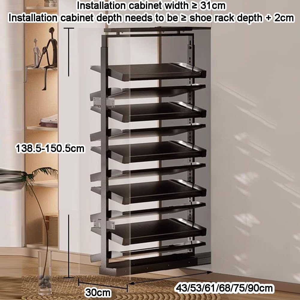Retractable Double-Sided Shoe Organizer, Space-Saving Pull-Out Closet Rack, 12cm Guide Rail Narrow Storage Solution (43x30x138.5cm)