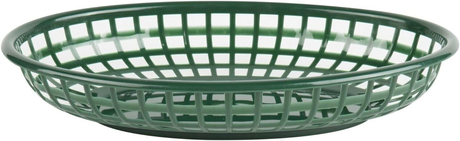 Soro Essentials- 9-3/8” x 6” Oval Fast Food Basket Green Color Plastic Set of 36 - Reusable Restaurant Serving Fast Food Basket Bread Fry Baskets Serving Tray for Chicken Burgers Sandwiches Fries