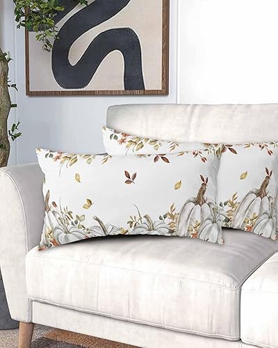 Miniatura 2 de Fundas de almohada de eucalipto y calabaza, tamaño King, fundas de almohada suaves decorativas para sofá de cuerpo largo con cierre de sobre, hojas