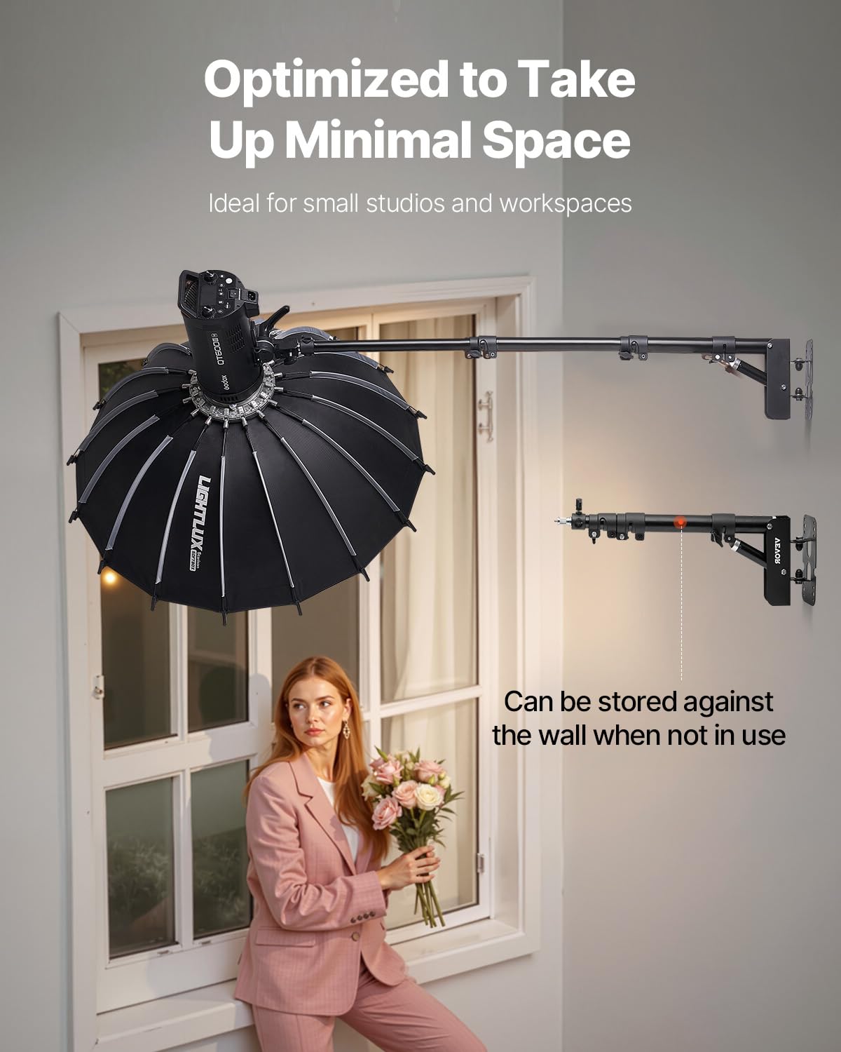 VEVOR Supporto a Parete per Luce ad Anello 100 cm Supporto per Braccio a Braccio Triangolare con Rotazione 180° Supporto a Parete per Impieghi Gravosi, per Luce Video da Studio, Monoluce, Fotografia