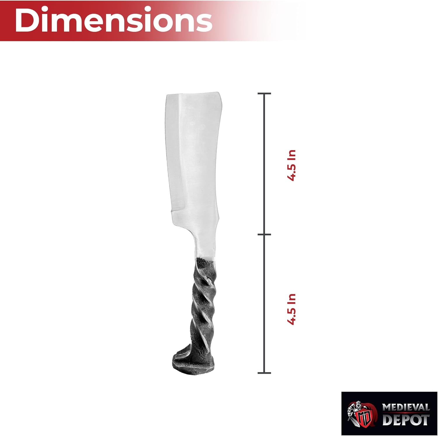 MedievalDepot The Butcher Locomotive Railroad Spike Cleaver Knife – Overall 9” - Hand Forged from Real Railroad Spike, Razor-Sharp Cleaver Blade, Twisted Handle Design, Includes Leather Sheath