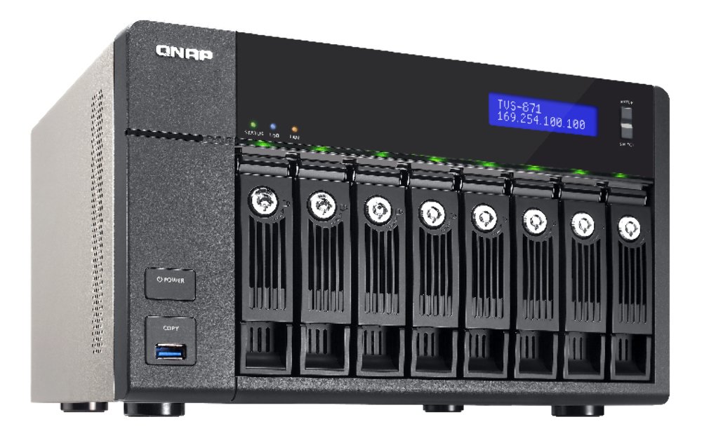 QNAP TVS-871-I7-16G - Serveur NAS de Stockage Unifié 8 Baies, Intel Core Quad Core i7 3.2 GHz jusqu'à 4.0 GHz , 16Go RAM, 4 Gbe LAN, HDMI, 10G-ready, 4K-ready, Châssis Vide