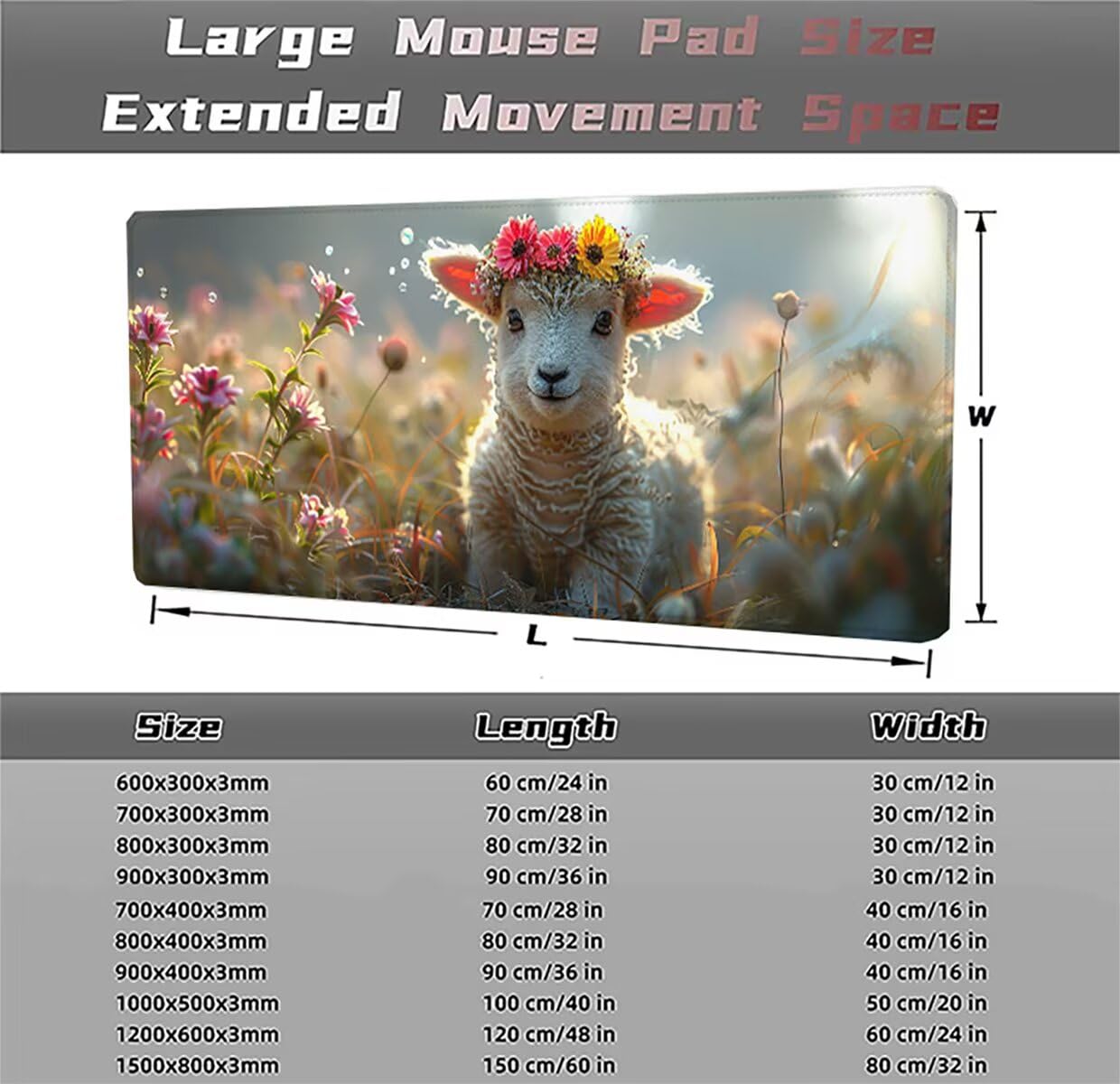 Tappetino per Mouse Gaming XXL 1200x600x3mm– Ufficio Mousepad Grande – Migliora la Velocità e la Precisione Tenuta Stabile Sottomano per Ufficio e Casa Accessori Scrivania Animale PjY11463 N-U