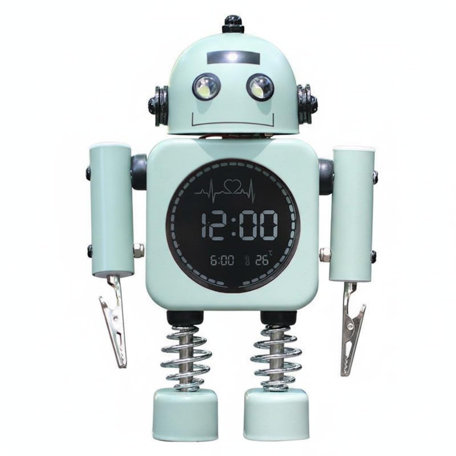 Milageto Reloj Despertador Infantil Reloj de Mesa Reloj Digital Reloj Mecánico con Luz Nocturna y Mezcla de Metal y Plástico Resistente, Verde Hierba