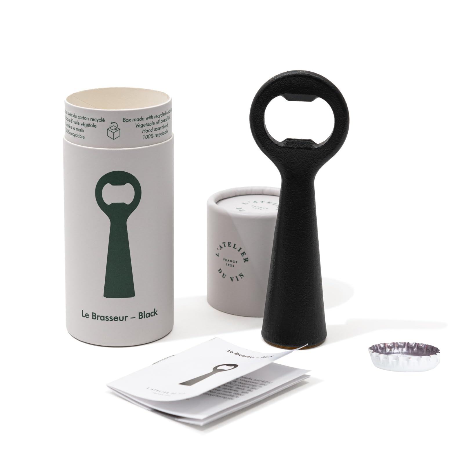 L'Atelier du Vin Le Brasseur Luxus-Flaschenöffner, Grillgeschenke, handgefertigt, Schwarz & Edelstahl, für Bier, Sprudelwasser, Premium-Geschenkbox für Partys, Hochzeiten, Grillen, Barkeeper,