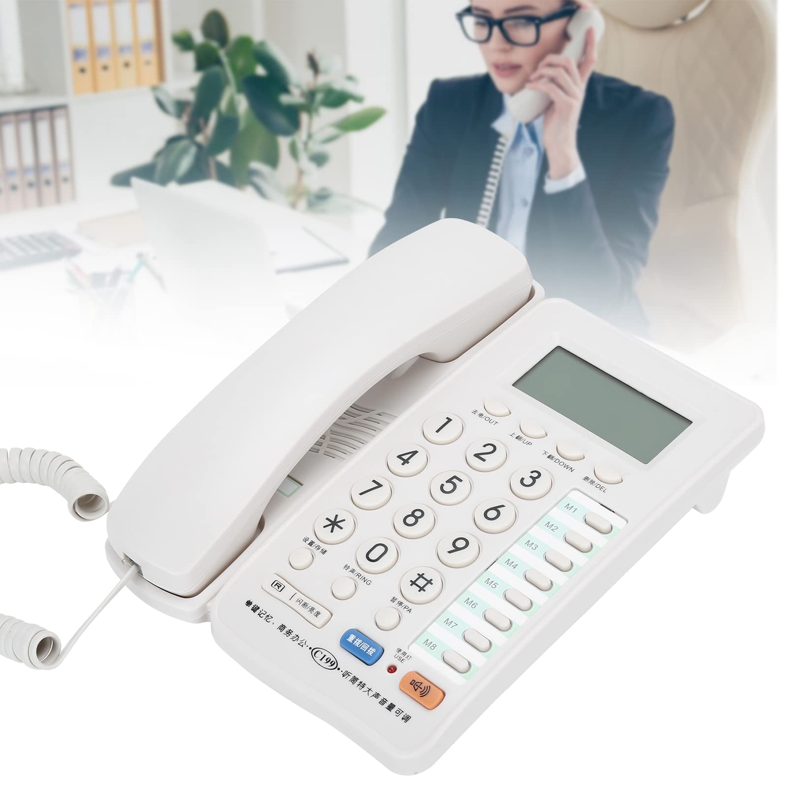Telefono Fisso con Filo, Telefono Fisso cablato Portatile da Tavolo, Vivavoce/archiviazione Numeri, per uffici Domestici, Hotel, ristoranti