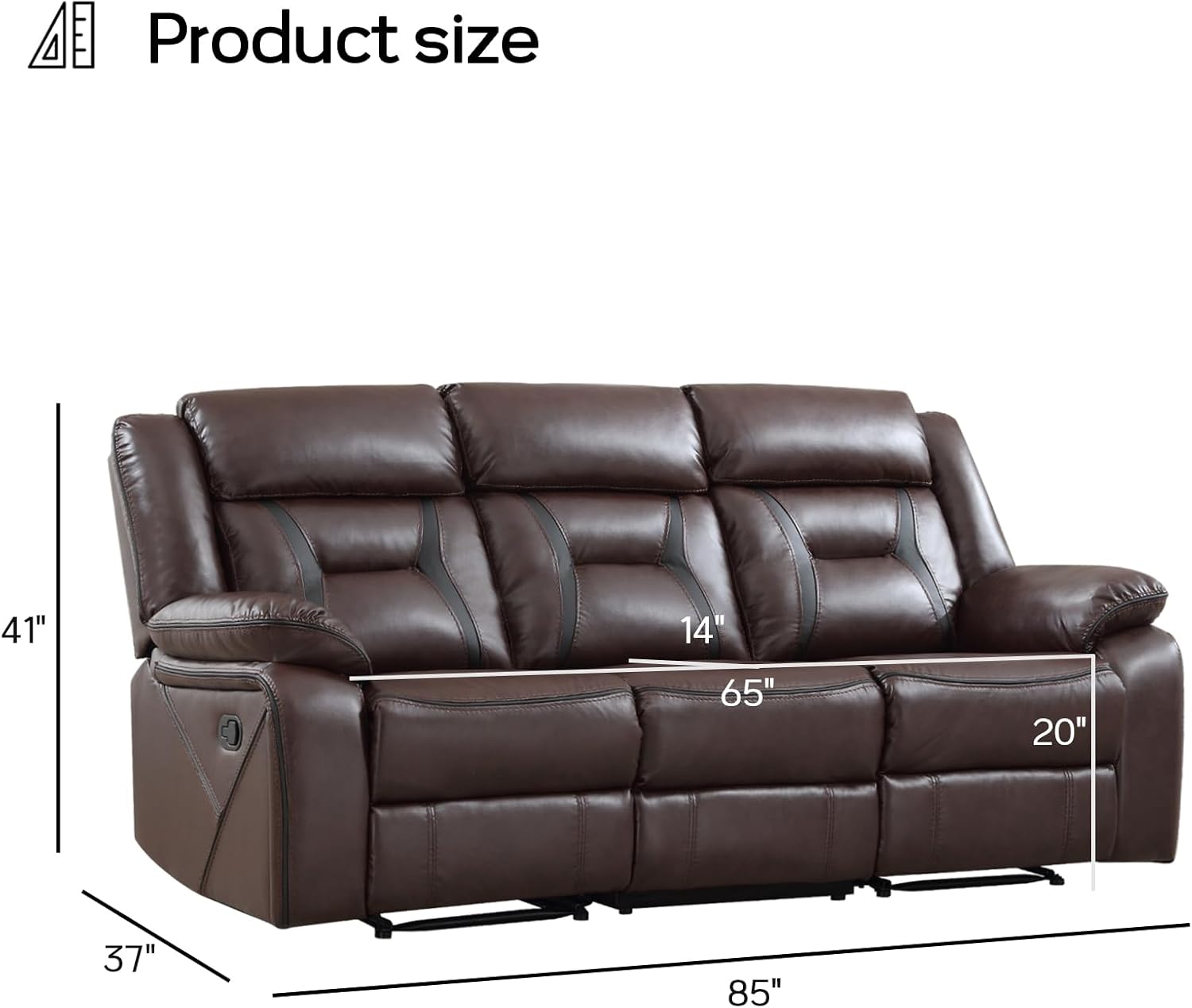EBELLO Faux Leather Manual Reclining Sofa, 3 Seat Recliner Sofa Chair, Couch Furniture for Living Room, Furniture, Meeting Room, Dark Brown (3 Seat Sofa)