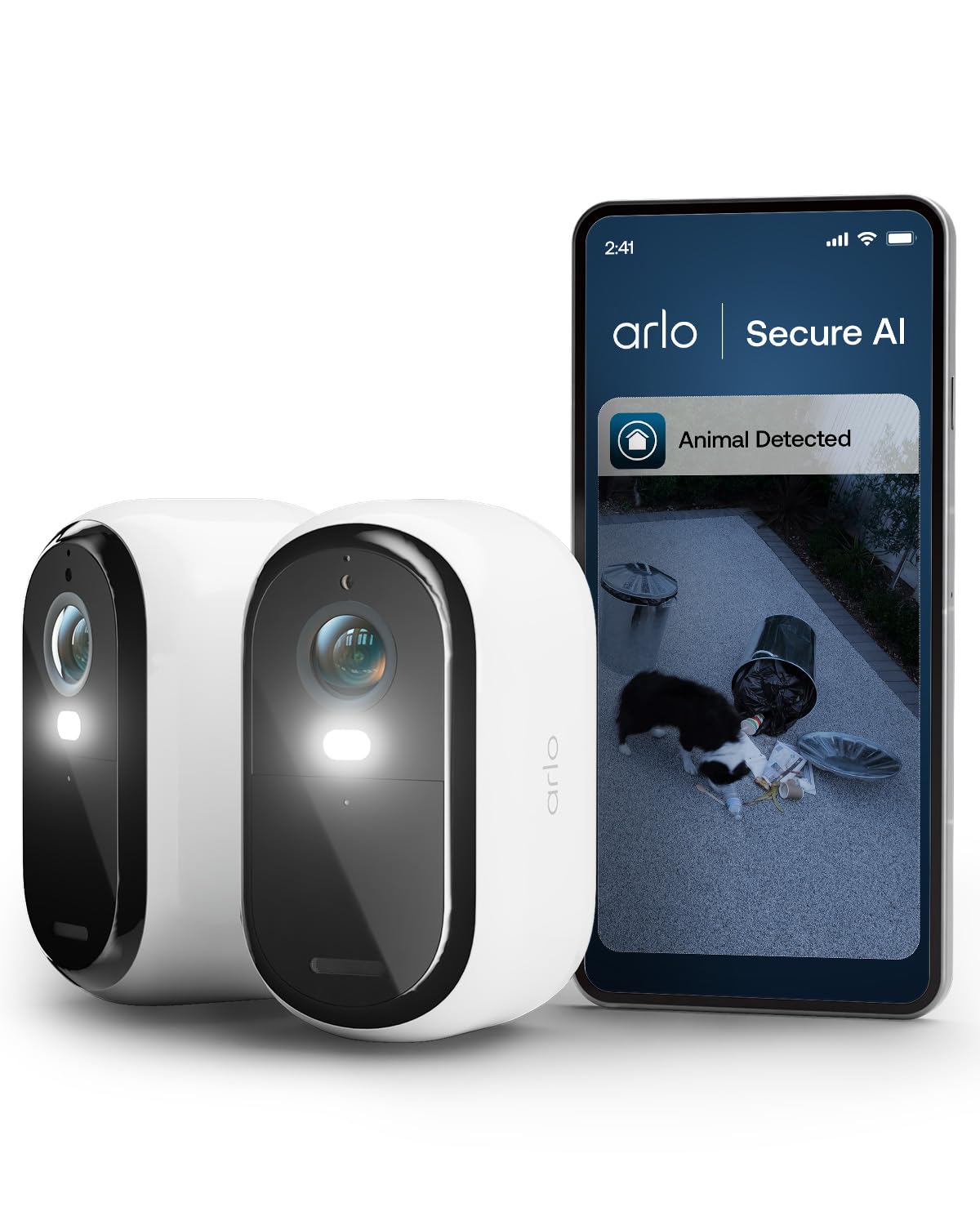 Arlo Essential 3 HD bezprzewodowa kamera bezpieczeństwa na zewnątrz (2), 1080p, kolorowy obraz w nocy, światło, czujnik ruchu, syrena, dwukierunkowy dźwięk, inteligentny dom, z Testowy Plan Secure