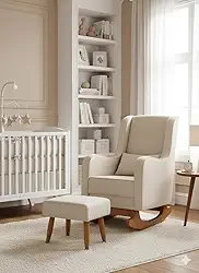 Poltrona De Amamentação Com Balanço + Puff Retangular e Almofada Para Quarto Sala Recepção Lazer