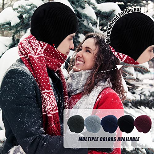 Pigbengo Winter Warm Beanies For Men Soft Knit Hats Outdoor Ear Flaps Beanie Cold Weather Mens Head Cover Fluffy Hat (Dark Grey) #TOP4