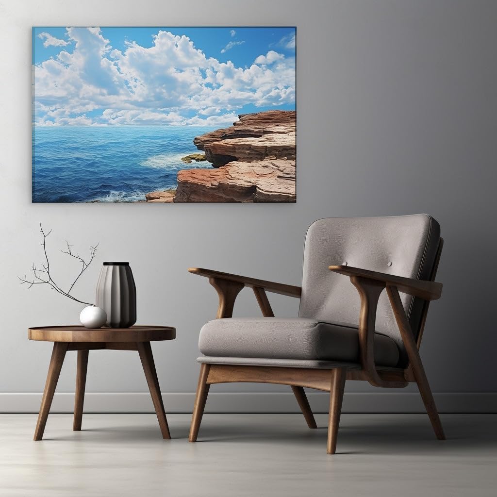 Canvas for Living room. Serenity at the Seaside � When Nature's Grandeur Embraces Tranquil Shores, 27 x 18 inch Canvas Wall Art - Ready to Hang