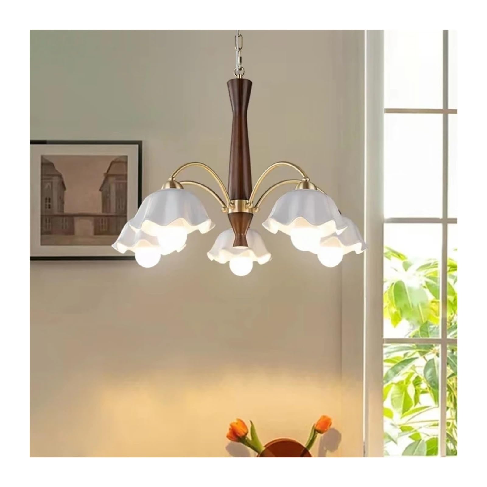 YUFENG Salon scandinave V-intage - Lampe de luxe en porcelaine blanche tout en laiton Ambiance Salle à manger Lumières de chambre à coucher