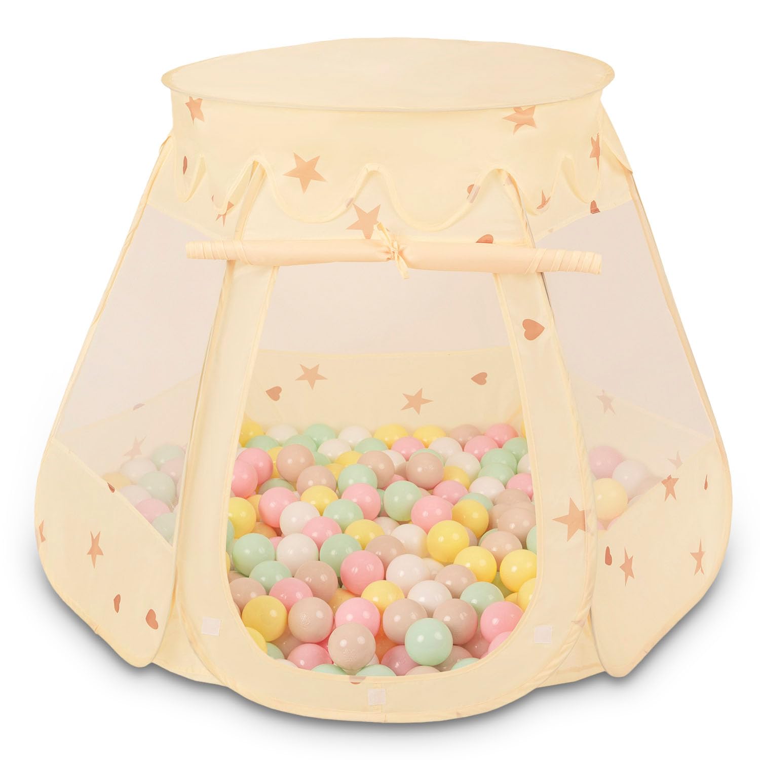 Selonis Play Tent For Kids Castle Baby Playhouse For Children 105X90cm/200 Balls 6Cm Pop Up Perfect For Indoor And Outdoor Easy Set Up, Light Beige: Pastel Beige/Pastel Yellow/White/Mint/Powder Pink