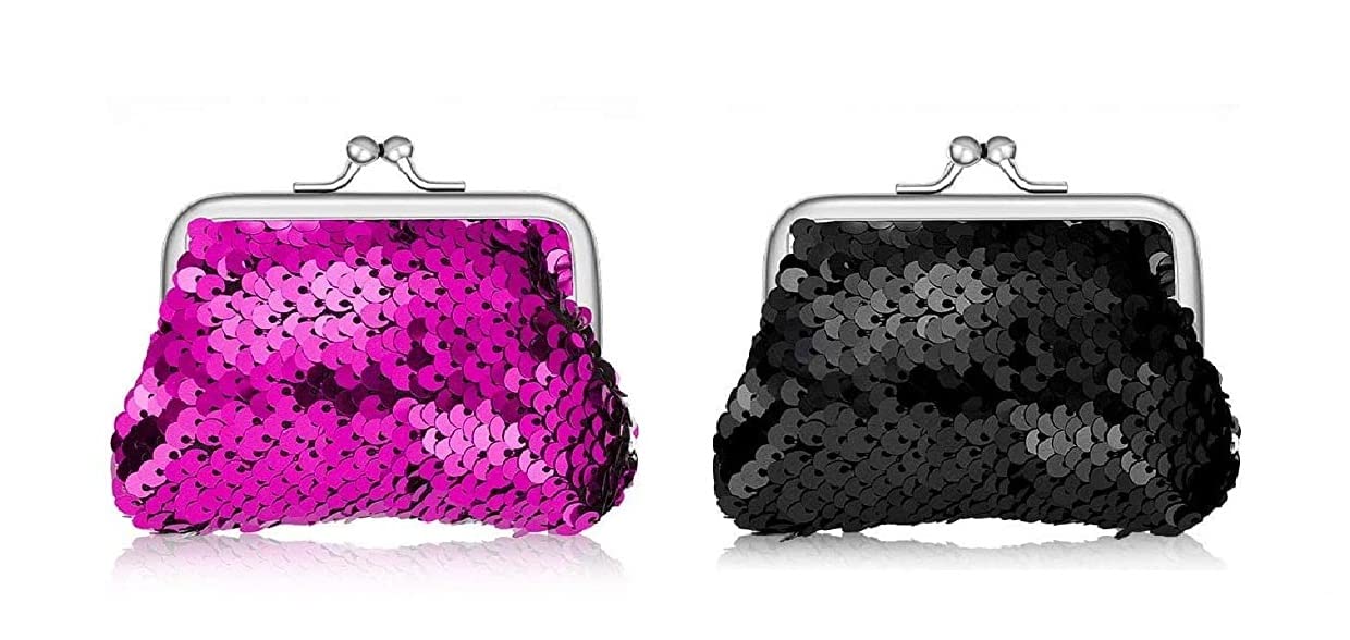 ANESHA Sequin Sippi Cute Coin Purse Retro Money Pouch with Kiss-Lock Buckle Wallet Bag Card Holder for Women and Girls Pack of 2 (9 x 7 CM)-picture-16