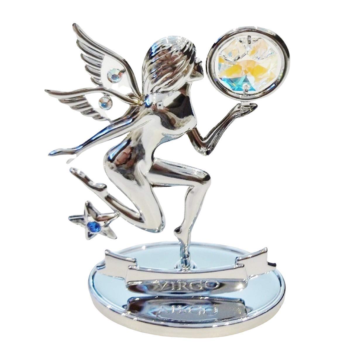Crystocraft Virgo Zodiac Sign Crystal Ornament With Swarovski Elements Gift Boxed Aurora Borealis Crystals Chrome Plated Metal Perfect Keepsake Collectors Gift Figurine Home Decor Astrology (Virgo)