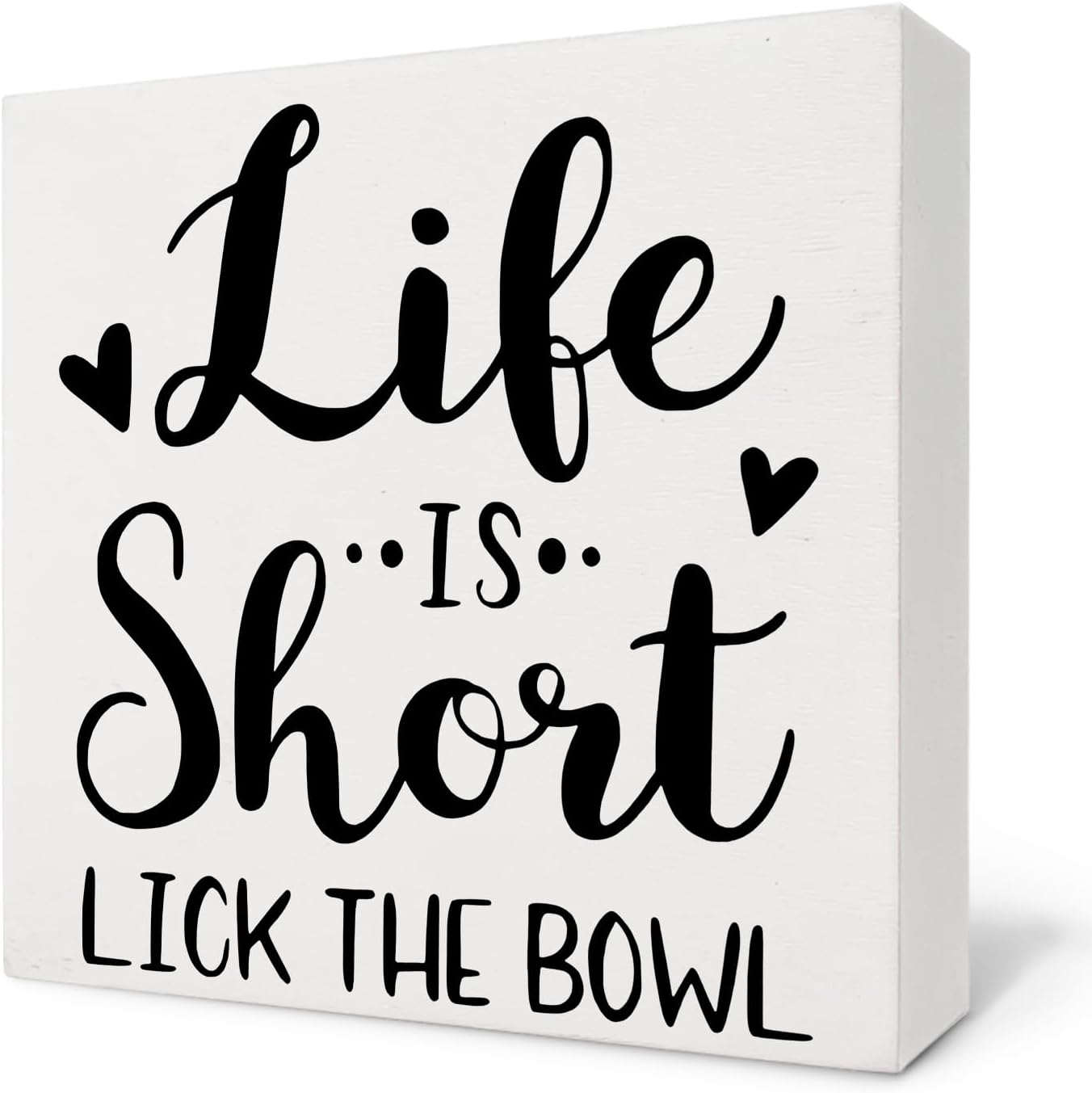 Funny Kitchen Wooden Box Sign,Life Is Short Lick The Bowl Box Sign,Quotes Wood Sign For Kitchen Living Room Bedroom,Fall Sign Desk Decor,Housewarming Gifts,5x5 Inch
