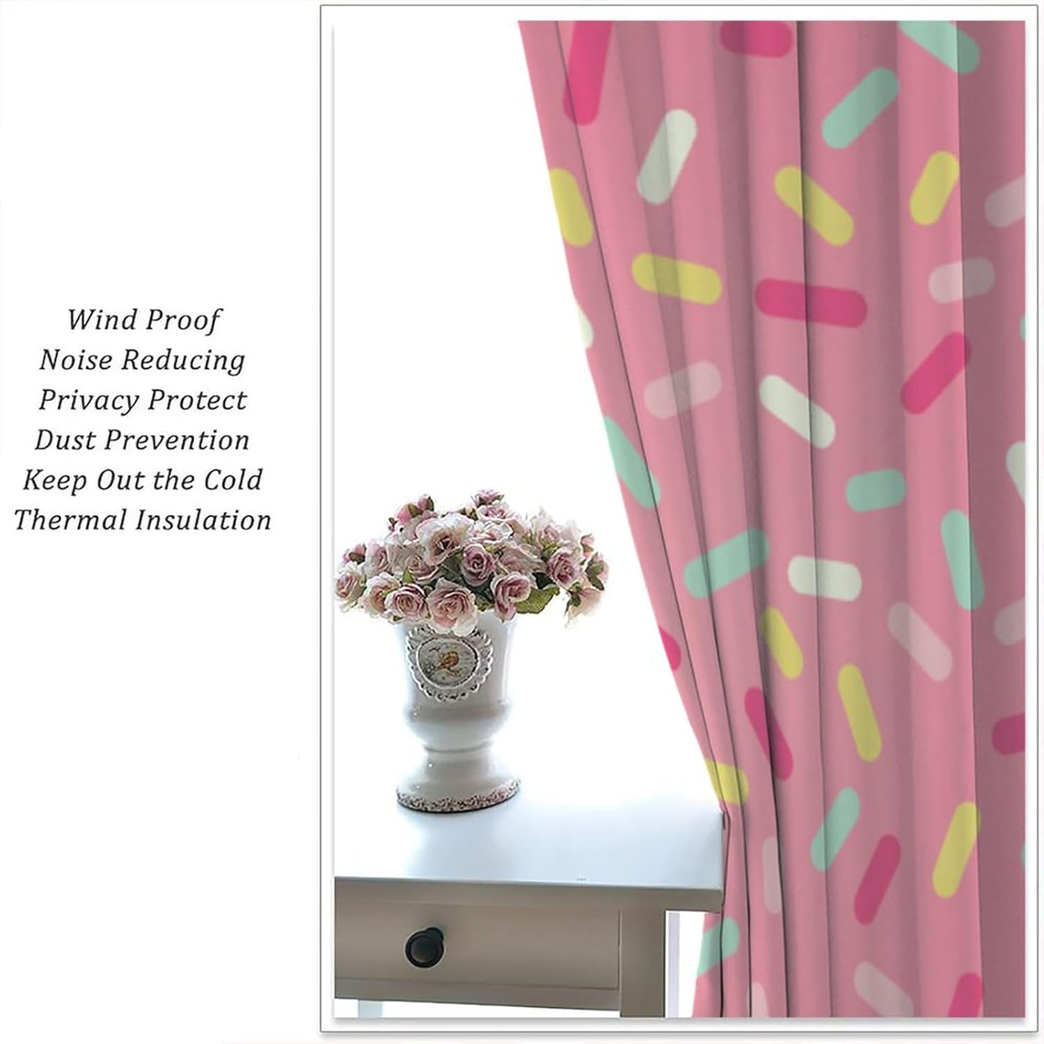Sweet Candy Curtains for Girls, Abstract Pattern of Colorful Donuts Sprinkles Tasty Food Bakery Theme, Living Room Bedroom Window Drapes 42"" W X 45"" L, Style-9