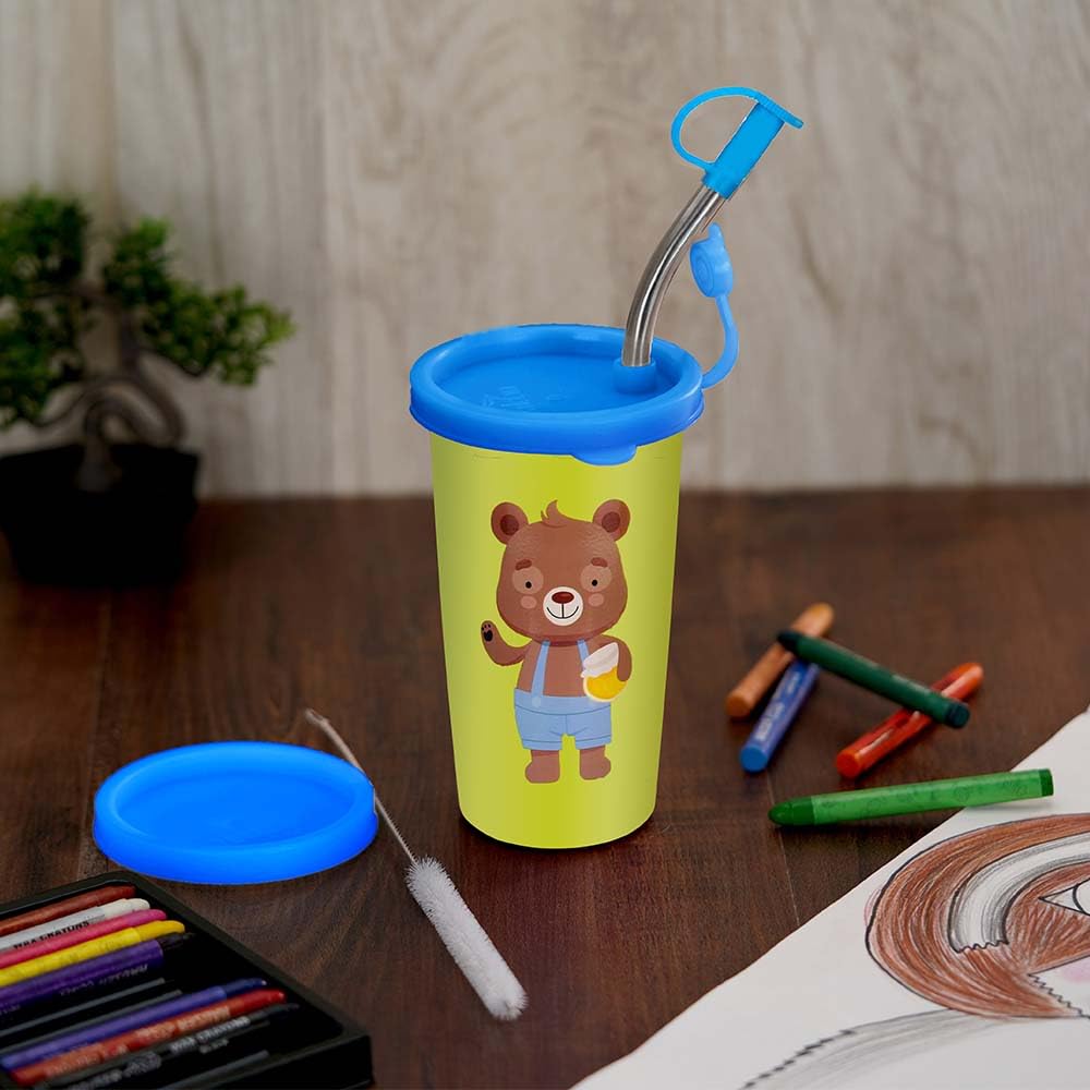 PDDFALCON Stainless Steel 450ml Water Bottle for School Kids, Boys & Girls |Leak-Proof Bottle With ISI & BIS Certified, Made In India (CN1 Brown Bear Green 450ml) 2
