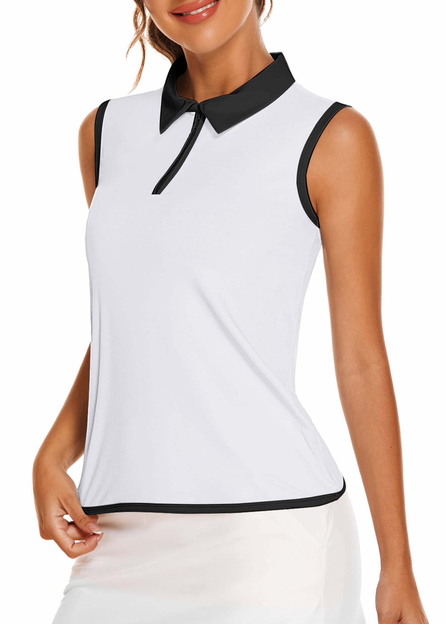 COOrun Golf Shirts for Women UPF 50+ Sleeveless Polo 1/4 Zipper Tank Tops