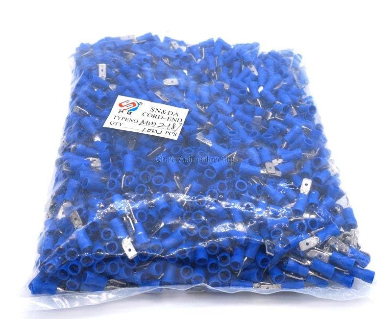 Generic 1000pcs/bag blue Mdd2-187 4.8mm Spade Crimp Terminal 4.8 mm Male Insulated Electrical Connectors