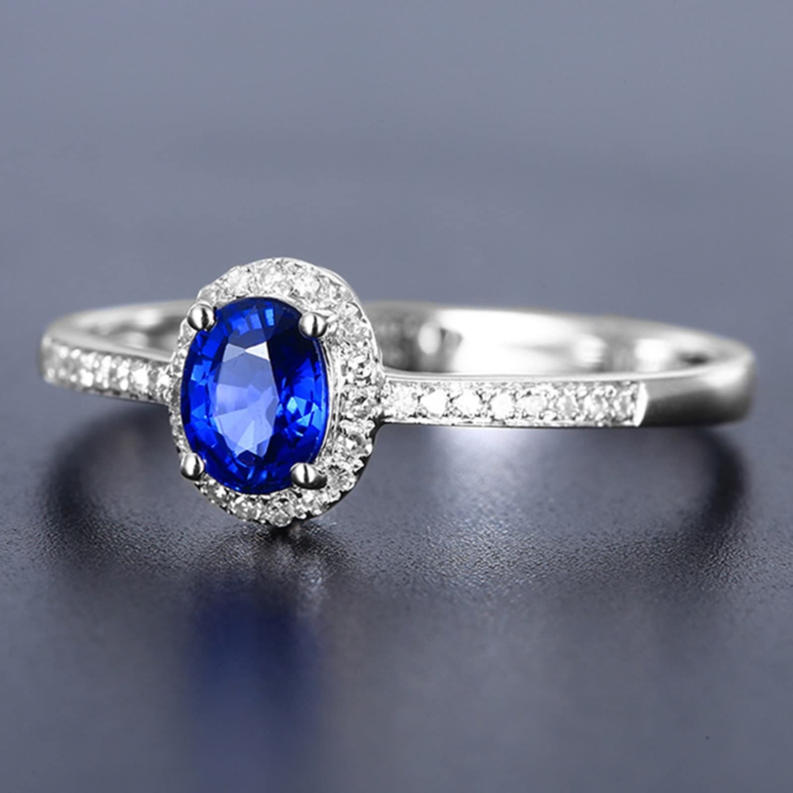 Epinki Echt Gold Trauringe 18K Weißgold Au750 Frauen, Saphir Verlobungsring Blau 0.48ct 4 Klaue Solitärring Weißgold Au750 mit Diamant, Gr.65 (20.7)
