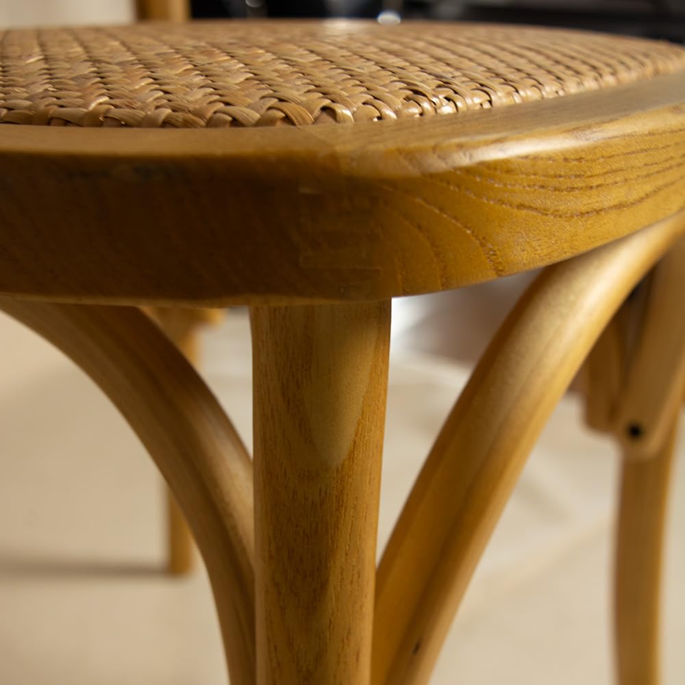 EME - Silla Comedor de Madera Cannage Color Natural con Asiento de ratán Natural y Respaldo de Mimbre. Incluye 1 Unidad. Silla Madera y Mimbre Apilable.