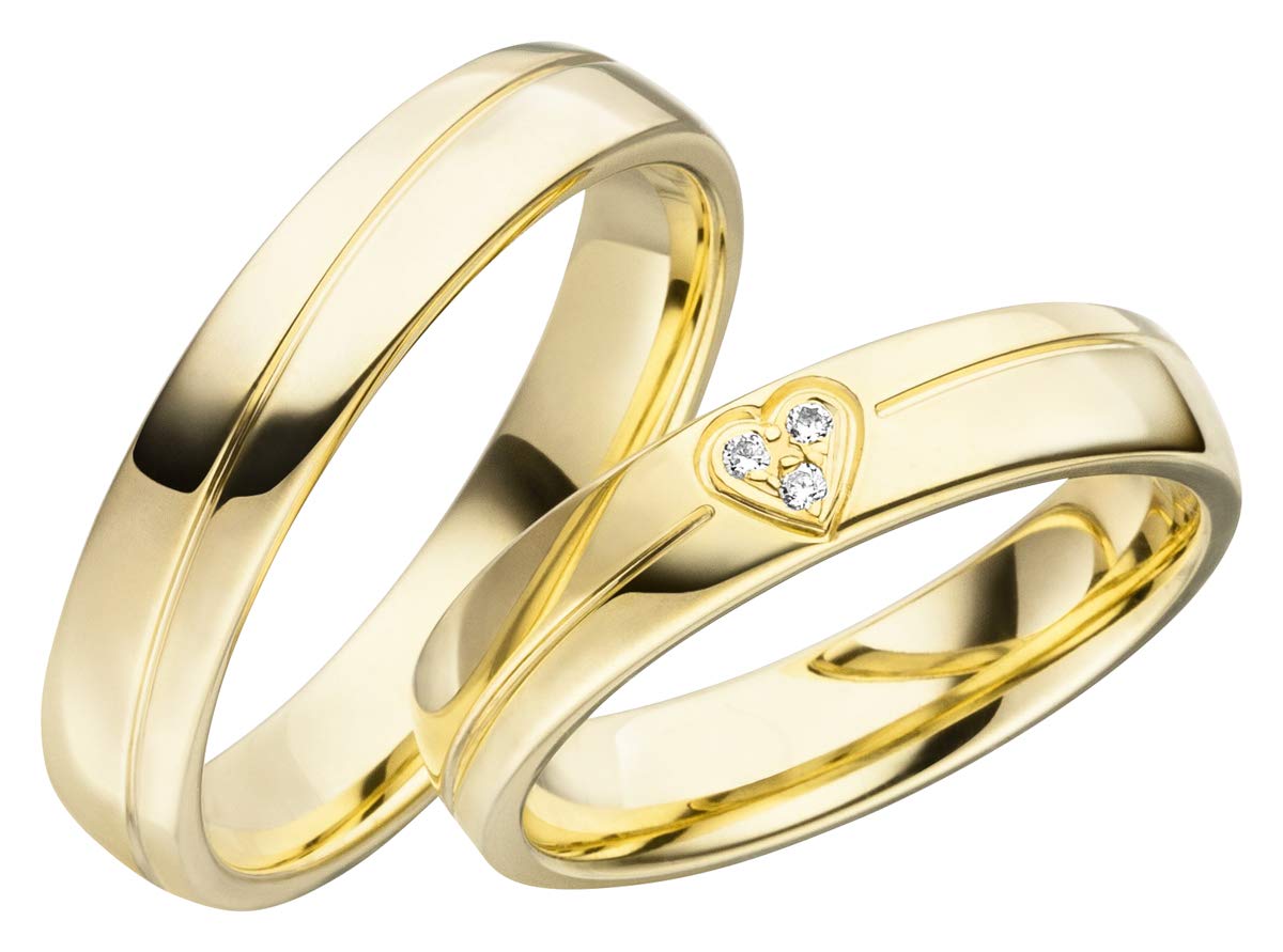 JC Trauringe Silber 925 Paarpreis Eheringe Gold Plattiert I Verlobungsringe breit 4,5 mm I Partnerringe mit Gravur in edler Schatulle I 2 Hochzeitsringe Herrenring & Damenring mit Steinen LC108-P