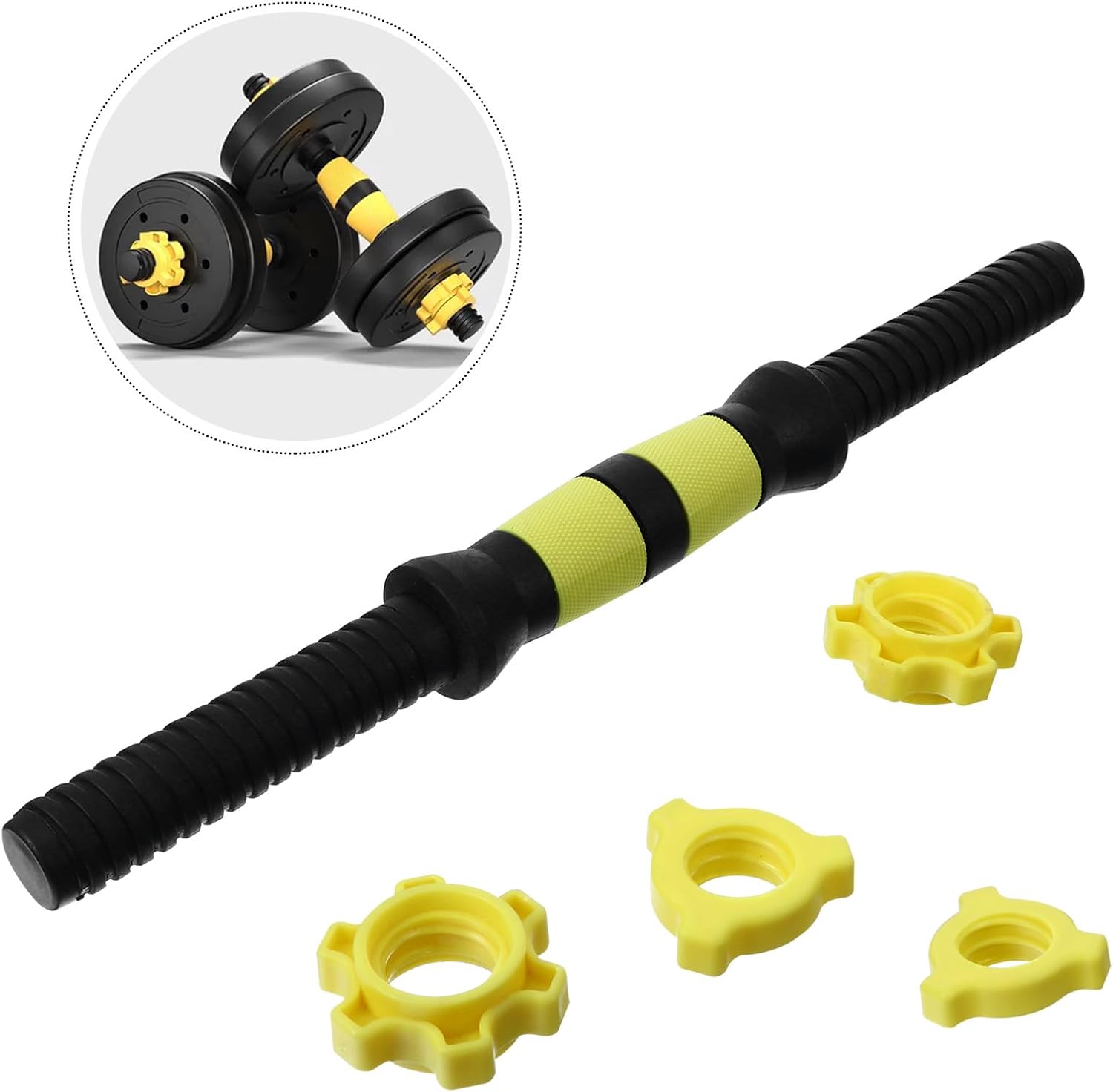 Kisangel Dumbbell Extension Bar 35cm Non-slip Yellow Abs Connector Barbell Link for Home Gym Strength Training