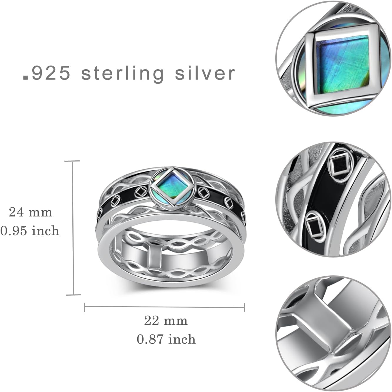 NA Anxiety Ring 925 Sterling Silver Alcoholics Anonymous Spinner Ring NA Symbol Recovery Gifts Sobriety Gifts for Men Women - Image 6
