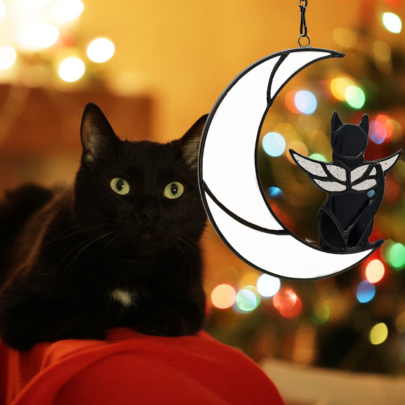 Weihnachtsbaum-Anhänger – Schwarze Katze Mit Engelsflügeln Als Gedenkornament | Aus Harz, Handbemalt | Für Verstorbene Haustiere (ca. 7,2 Cm Hoch)