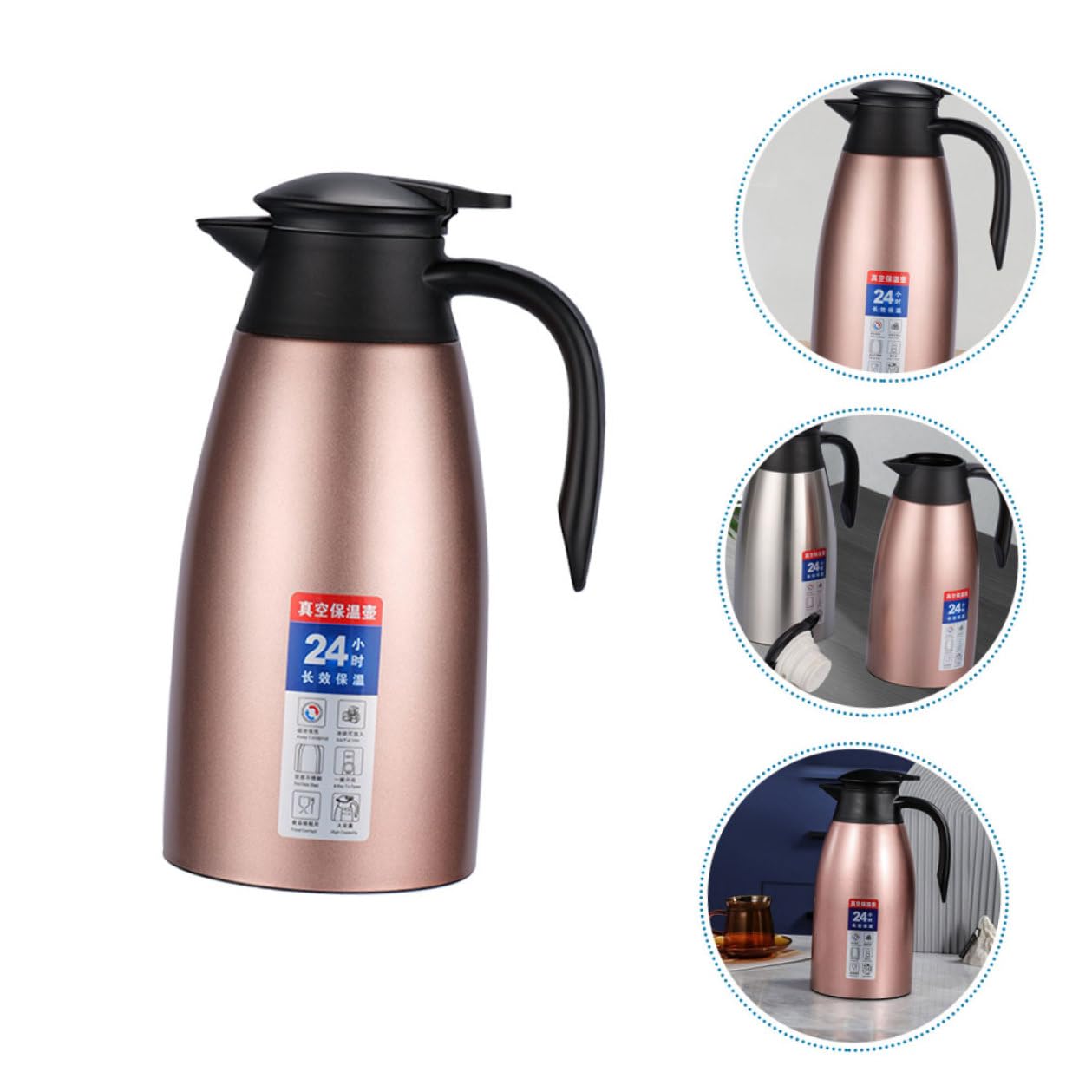 Isolierte Kaffeekanne aus Edelstahl 304 2L mit Vakuum Doppelwand und Henkel Große Thermoskanne für Heiße und Kalte Getränke Langanhaltende Wärmespeicherung Rosa
