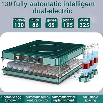 Poultry Hatcher,36 48 56 64 98 130 Egg Incubator, Digital LED Display, Auto Egg Turning+Automatic Hydration+Temperature Control,with LED Egg Light,130-eggs
