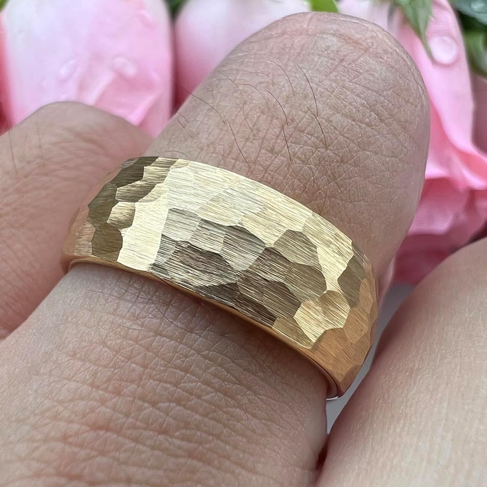 TUTISS 6mm 8mm Silver/Black/Gold/Rose Gold Hammered Tungsten Rings for Men Women Couple Fashion Jewelry Engagement Wedding Bands Domed Matte Finish Comfort Fit