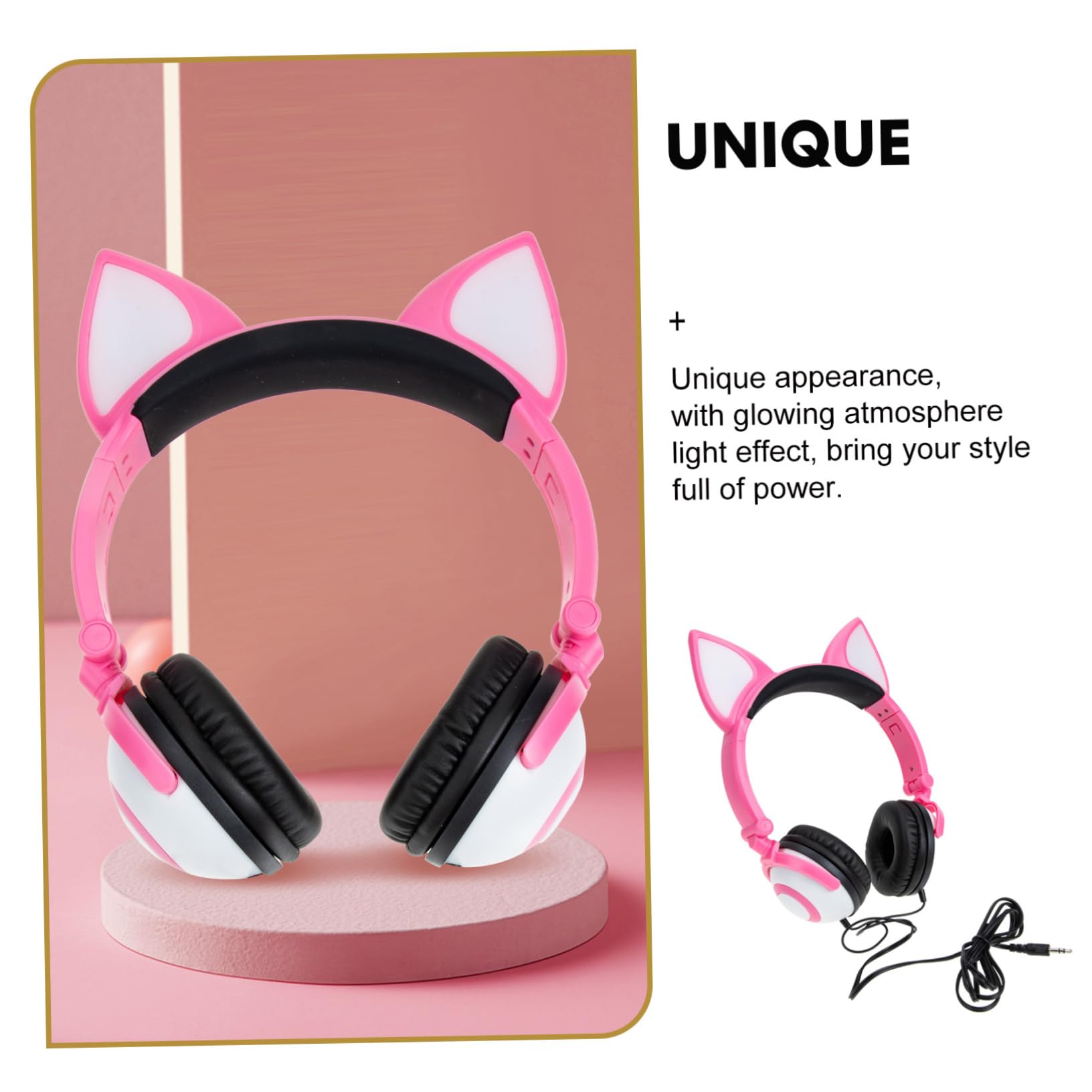 SHINEOFI Cuffie da Gatto per Bambini Orecchie Luminose Rosa | Design Ergonomico, Effetto Luce D'atmosfera, Pvc Skin-friendly, Jack Dritto da 3, 5mm