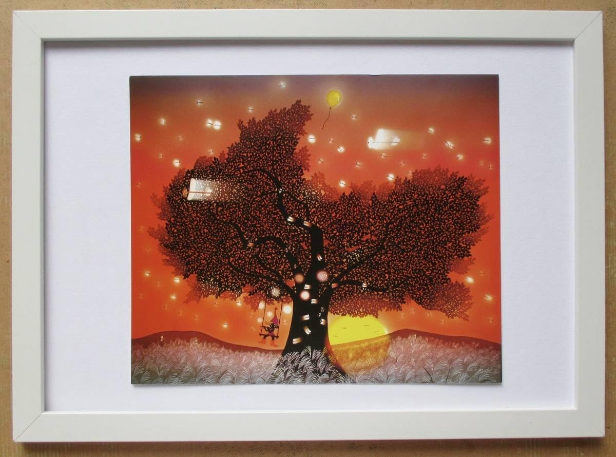 Amazon.co.jp: 藤城清治「夕日の樹」 画集画 A4額入り : ホーム＆キッチン