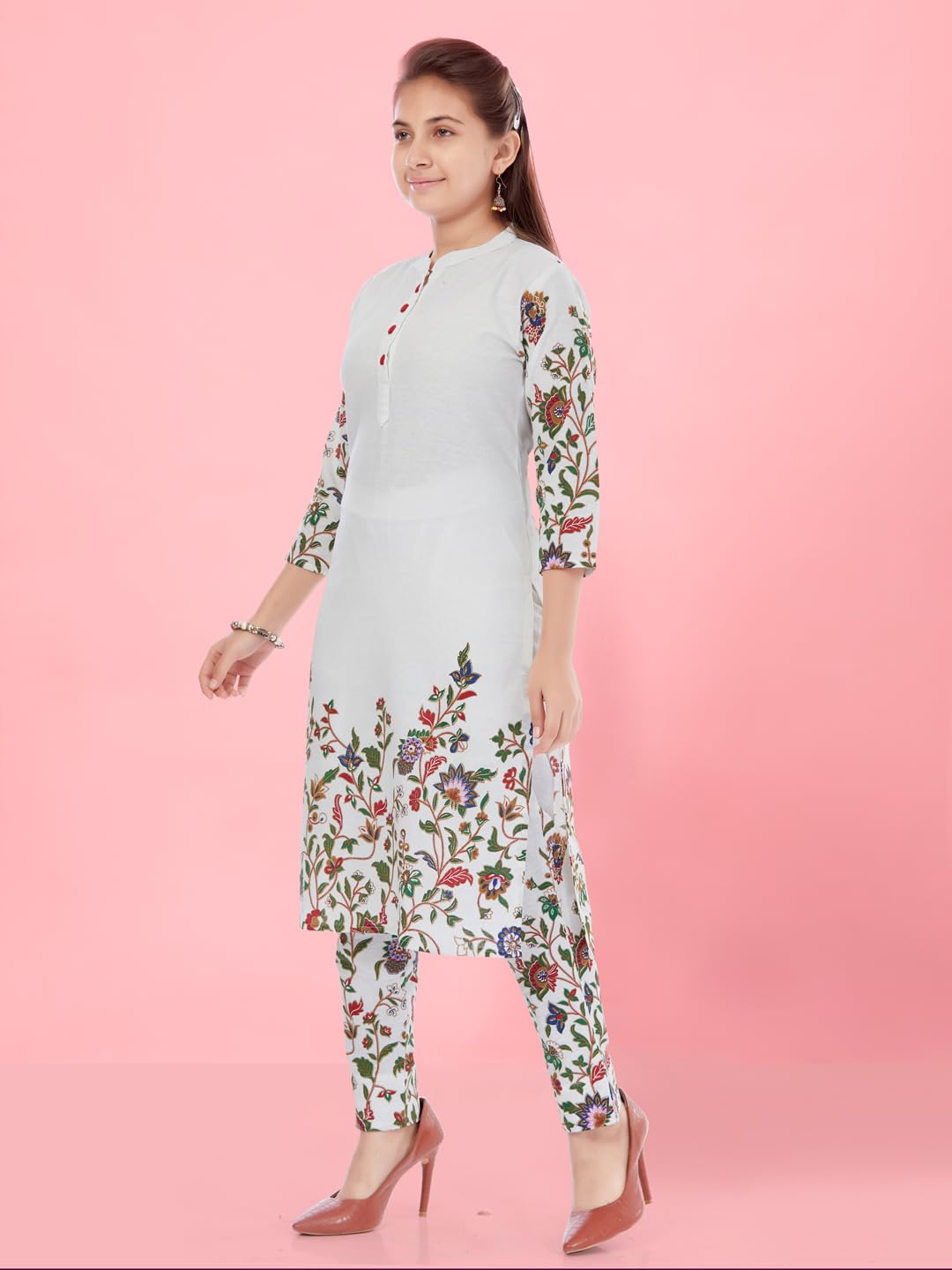 Aarika Girls White Colour Cotton Printed Kurti Pant (Kp-K-715-White-36)