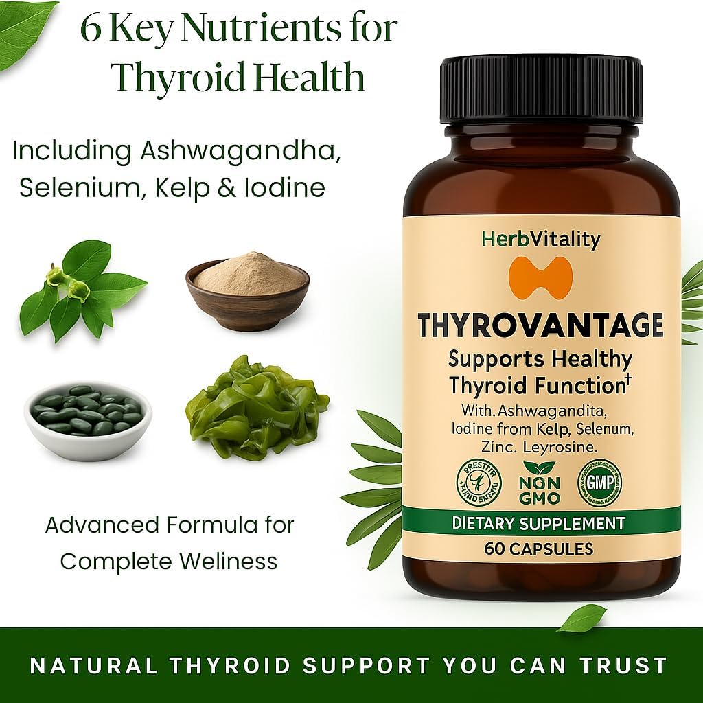 Thyroid Support Supplement with Iodine, Ashwagandha & Kelp – Supports Energy, Metabolism & Hormone Balance Formula – Selenium, Zinc & L-Tyrosine – Natural Thyroid Health (Pack of 3)