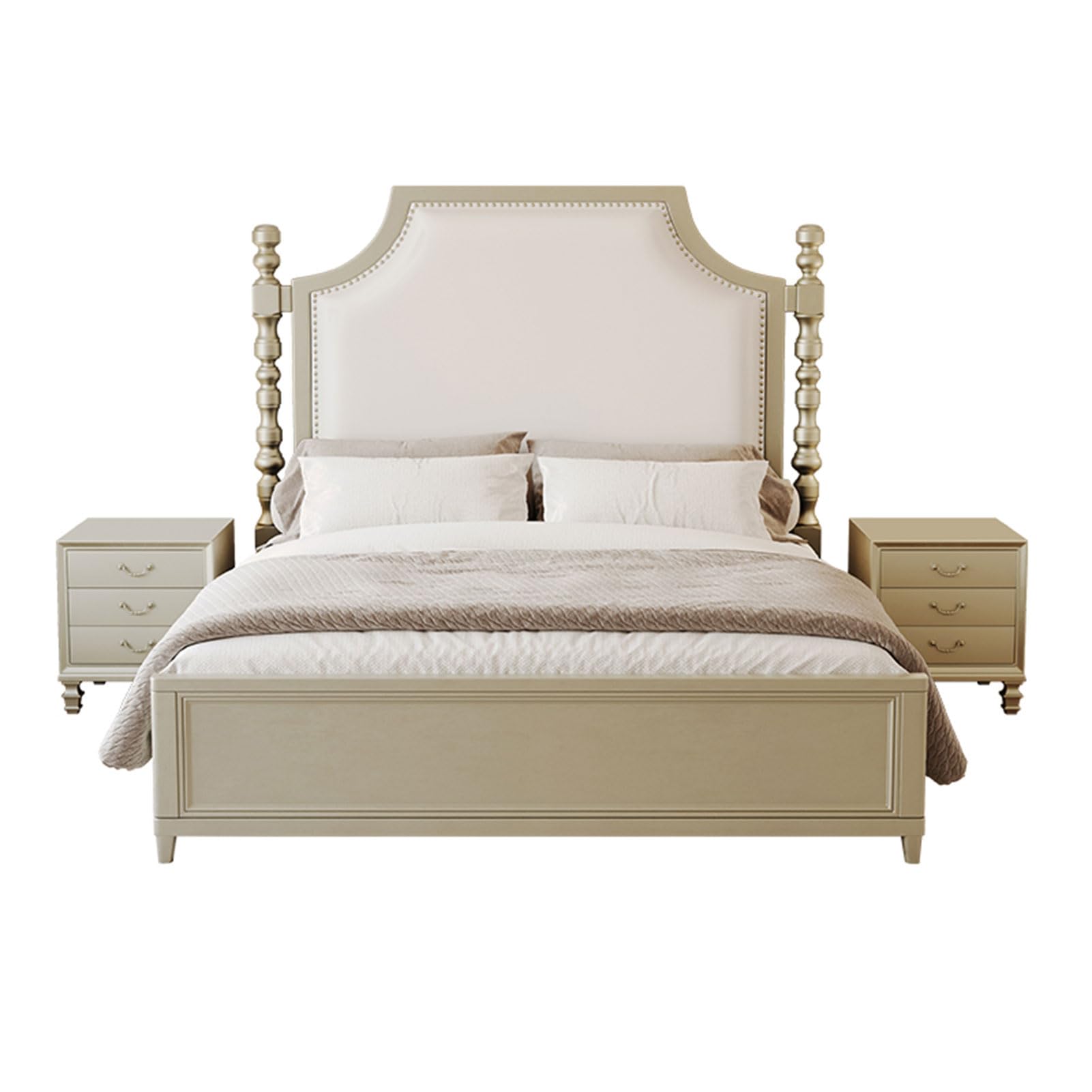 Modern Luxury King Size Genuine Leather Bed Upholstered Platform Bed Frame with Headboard and Storage Drawers Easy Assembly