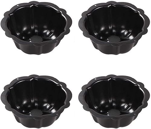 Mantouxixi Paquete de 4 mini moldes de acero al carbono, moldes para pasteles de tubo estriado antiadherentes de 4 pulgadas, molde para hornear en