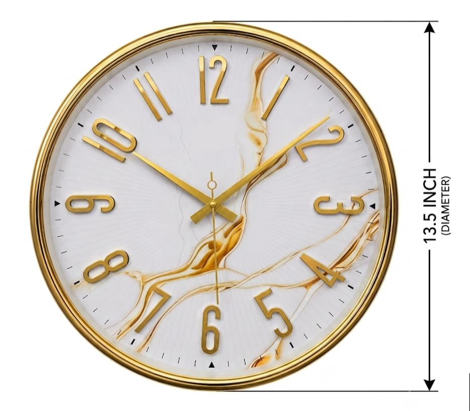 Image of Designer Wall Clock 13.5 Inch for Living Room Stylish Gear Design Seconds Needle (White Marble)
