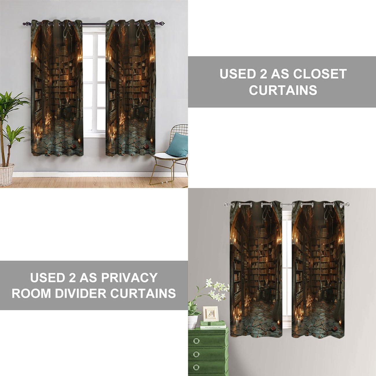 Vintage Bookshelf Door Curtain Home Decor, Study Room Retro Bookshelf Library Closet Door Cover Curtain for Darkening Door Drape for Kid Teens Boys Teens, 1 Panel 42" W X 80" L