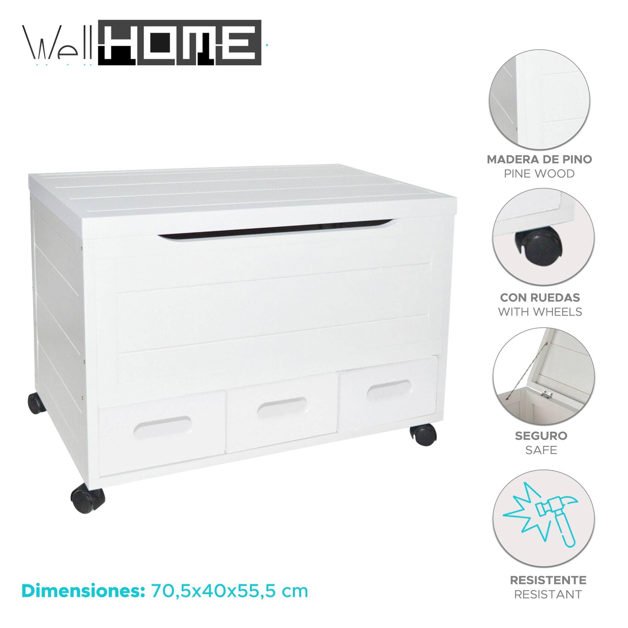 WELL HOME MOBILIARIO & DECORACIÓN Baúl con 3 cajones en color blanco 70,5x40x55x