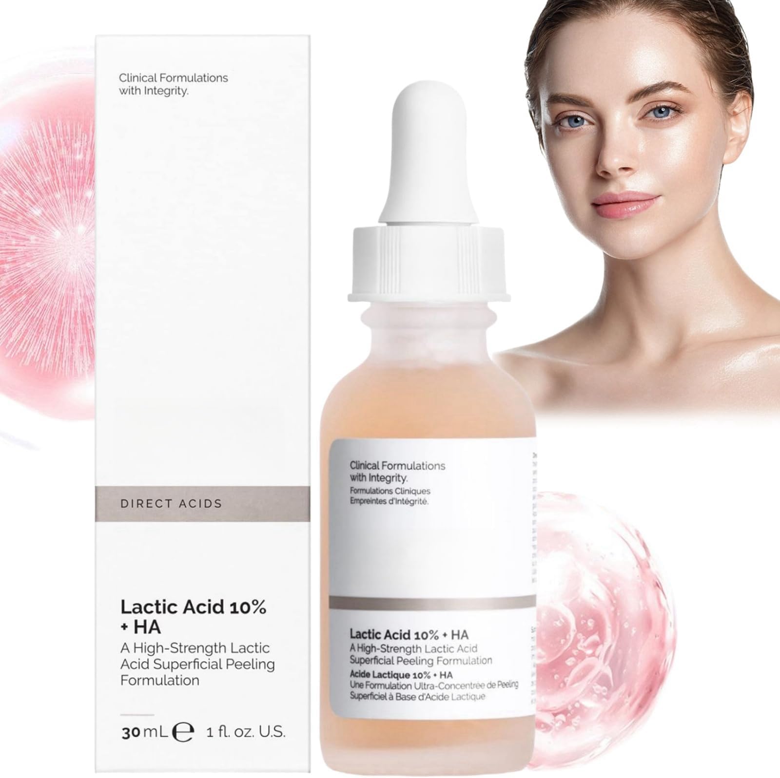 30mlLactic Acid 5% + Ha 2%,Lactic Acid Pore Shrinking Essence,Lactic Acid 5% Serum,Lactic Acid Pore Minimizer Serum,Facial Moisturizing Essence,Collagen Serum with Hyaluronic Acid,Face Serum for Women