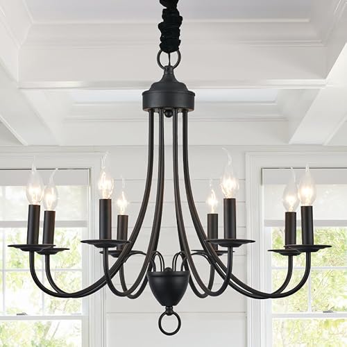 ANMUCI Black Chandeliers,8-Light Easy Installation Farmhouse Chandelier for Dining Room,Kitchen