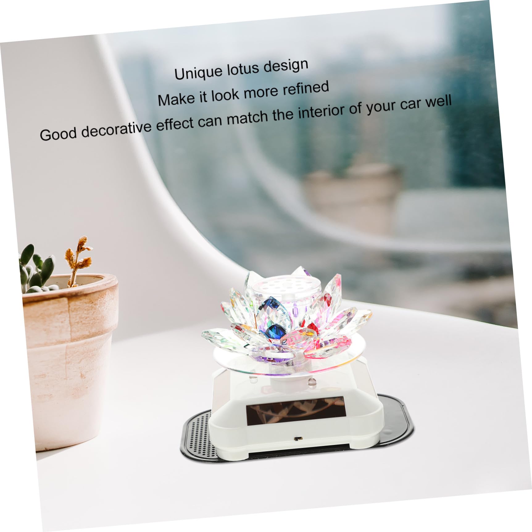 Adorno para Coche Difusor de Aromaterapia y Carga Solar, Decoración Elegante de Loto de Cristal y Plástico para Interior del Automóvil Varios estilos